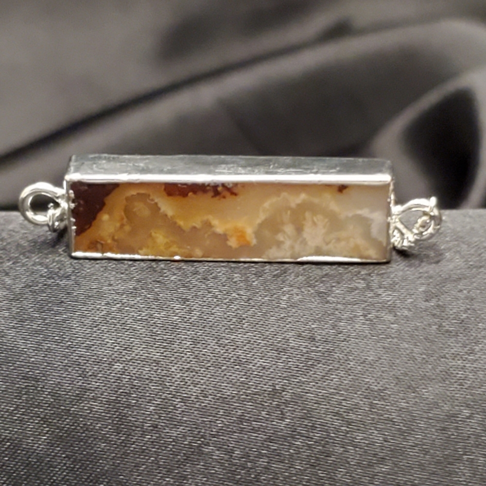♧♧ Mexican Agate Crystal Silvertone Adjustable Bracelet